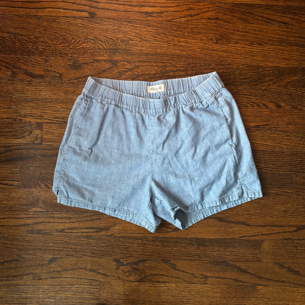 Madewell Chambray Pull On Shorts Elastic Waist Blue Cotton